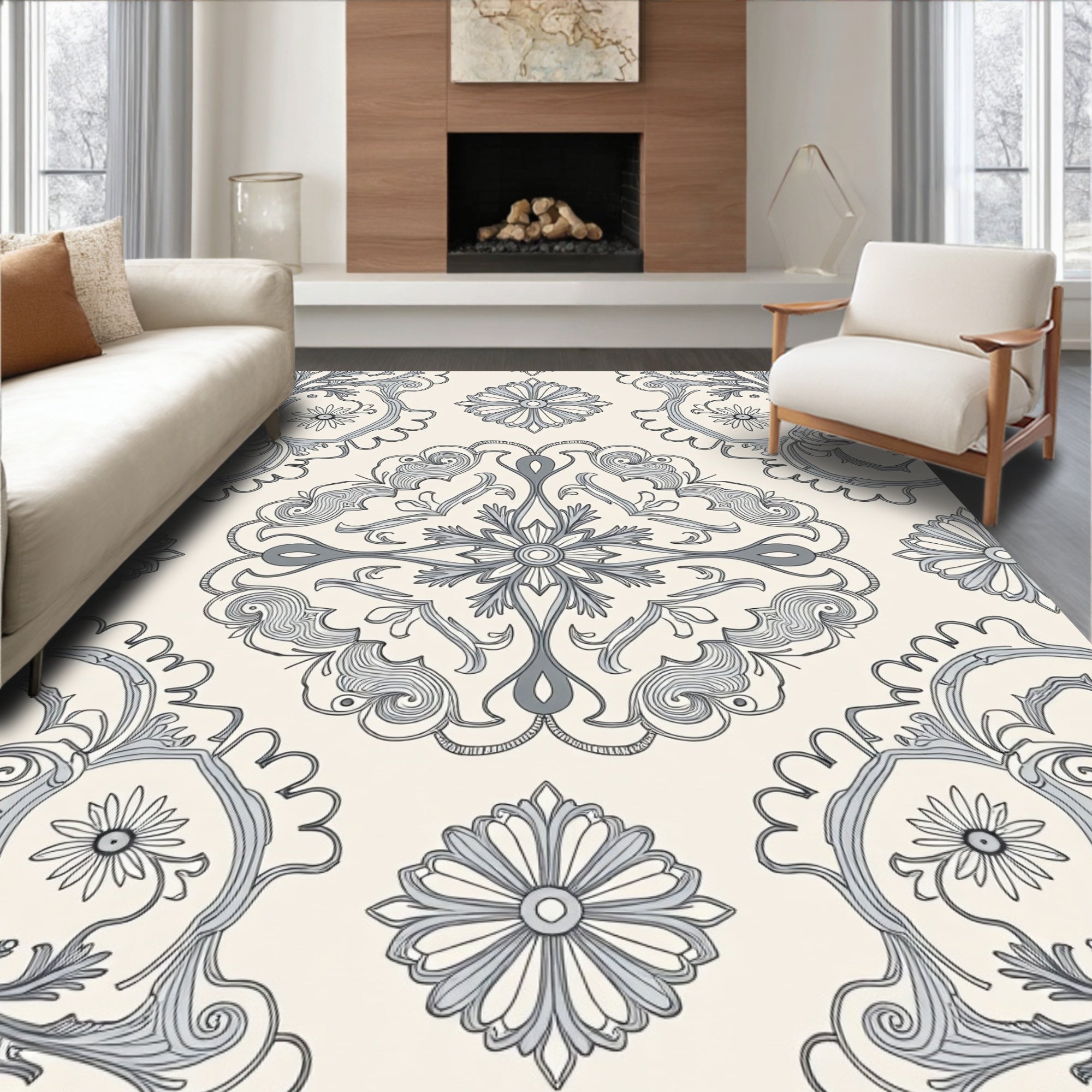 Ornate Floral Mandala Pattern Rug