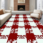 Bold Red White Interlocking Shape Pattern Rug