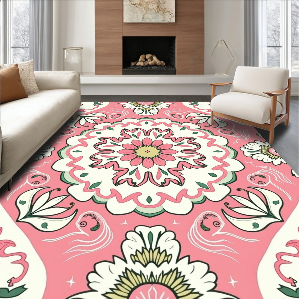 Pink Floral Mandala Pattern Rug