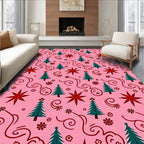 Pink Christmas Eve Trees Stars Rug
