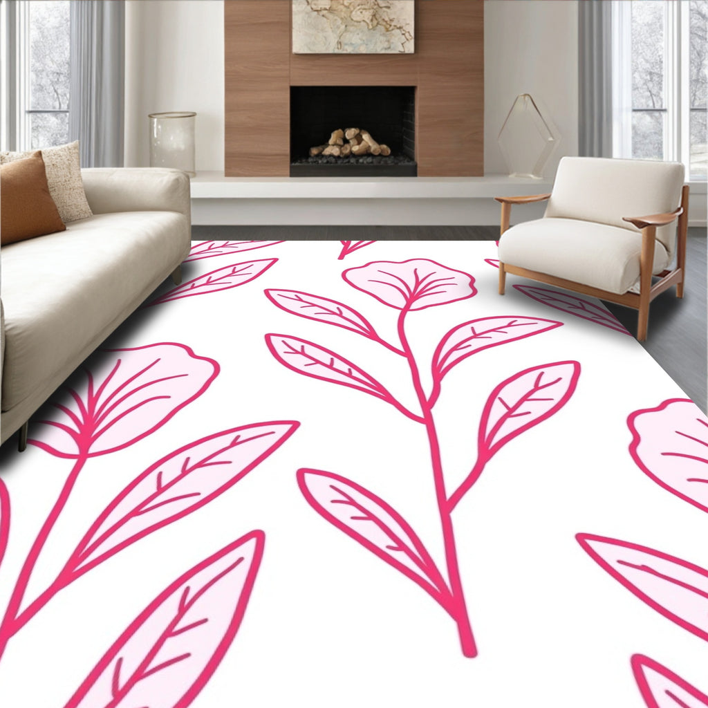 Delicate Pink Floral Stem Pattern Rug