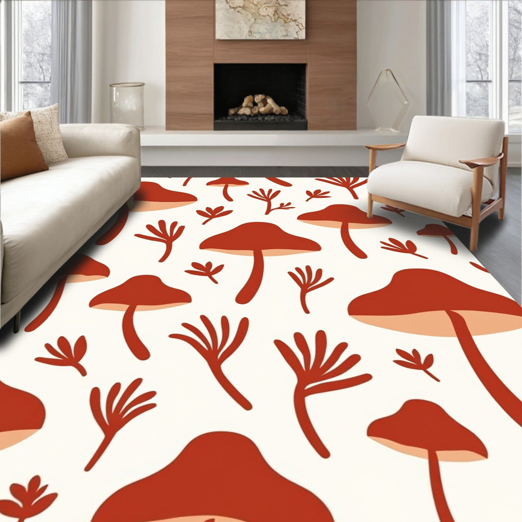 Terracotta Mushroom Forest Pattern Rug