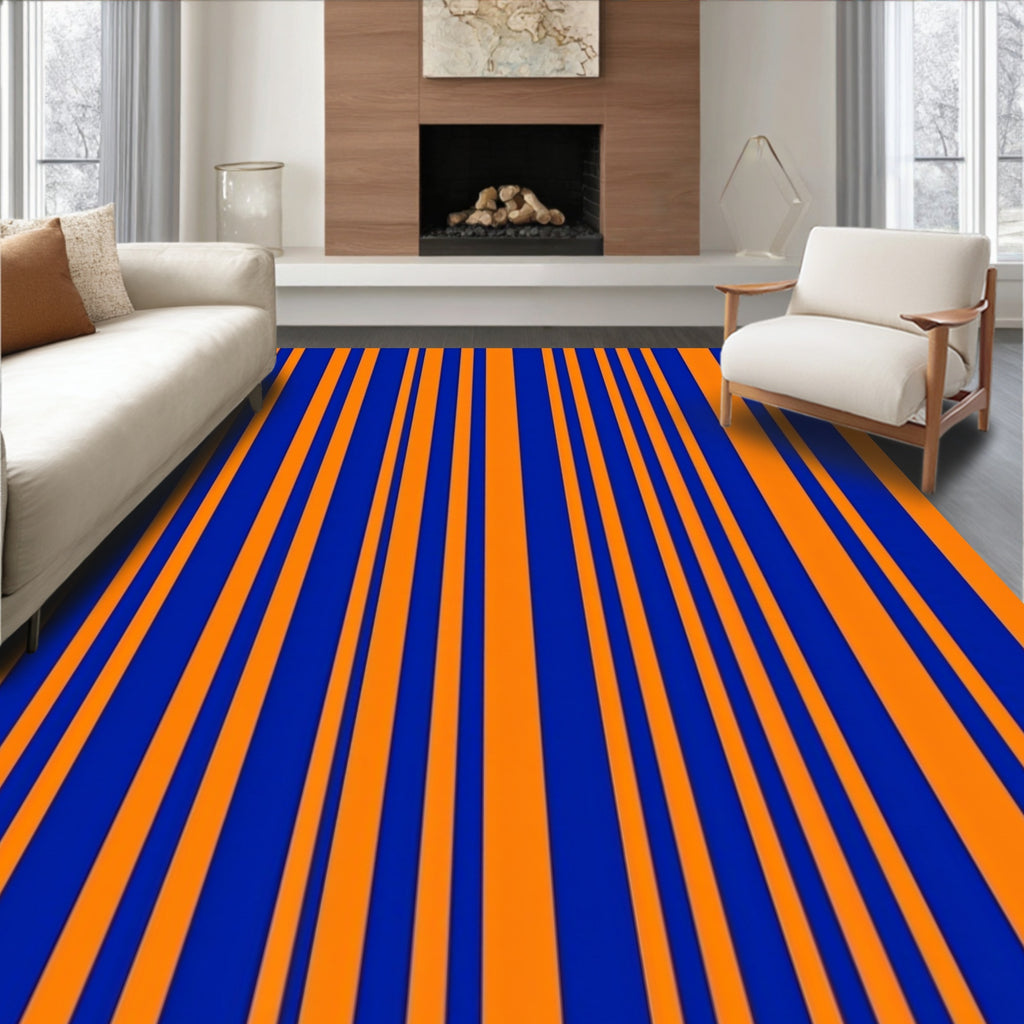 Bold Blue Orange Stripe Pattern Rug