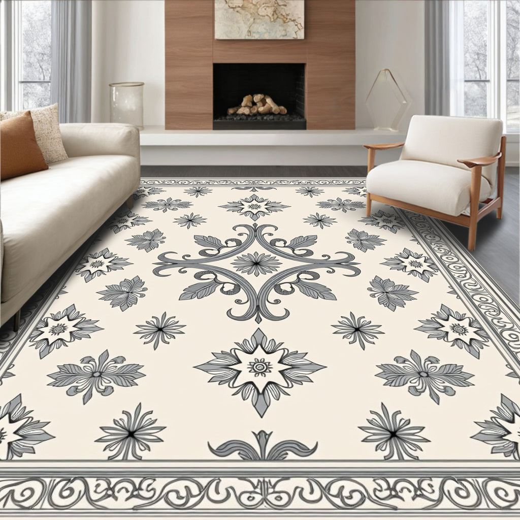 Ornate Floral Scroll Pattern Rug