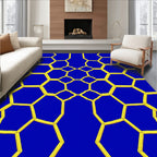 Vivid Blue Yellow Geometric Honeycomb Pattern Rug