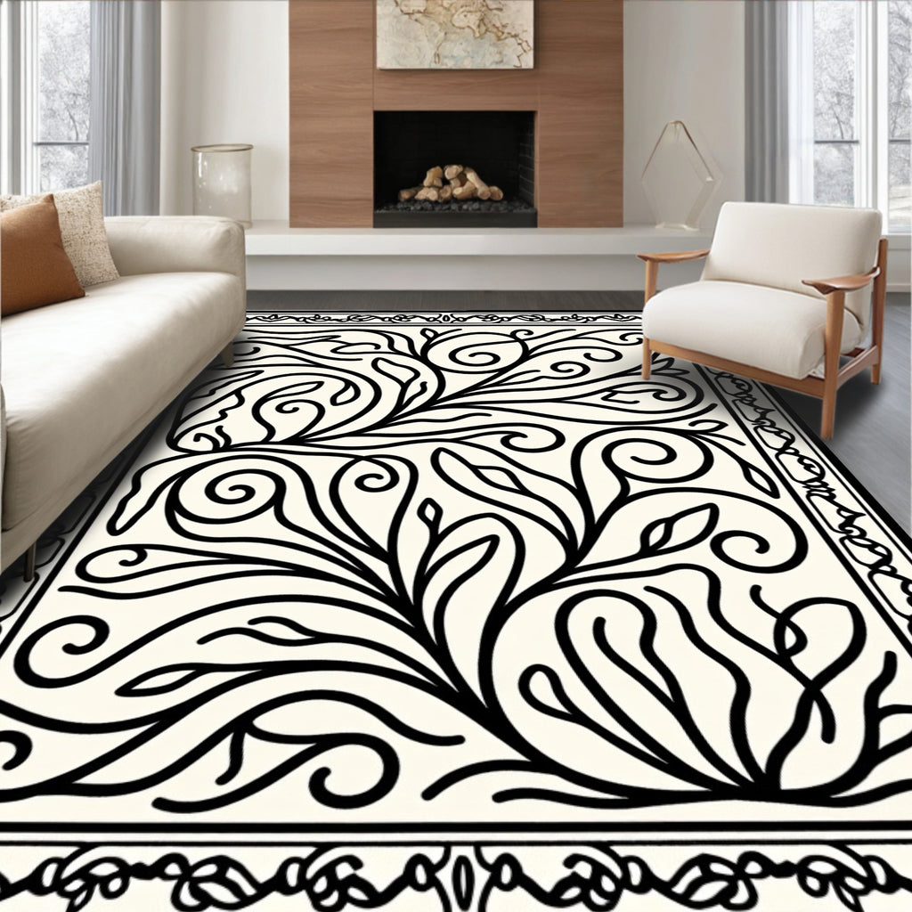 Elegant Floral Scroll Pattern Graphic Rug