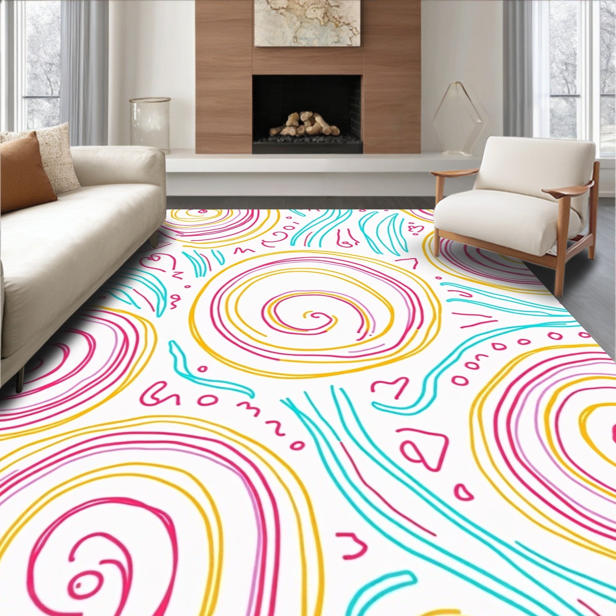 Whimsical Swirls Waves Pattern Rug