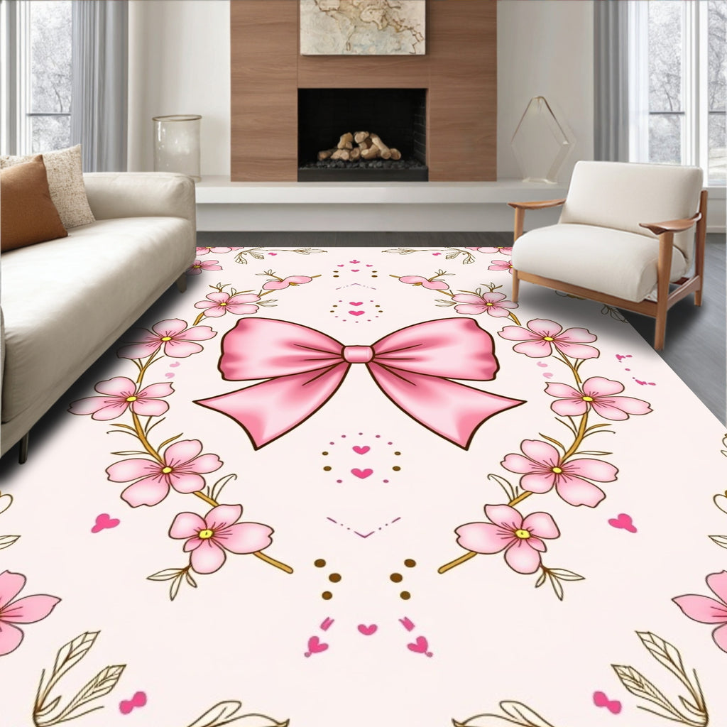 Pink Cherry Blossom Bow Design Rug