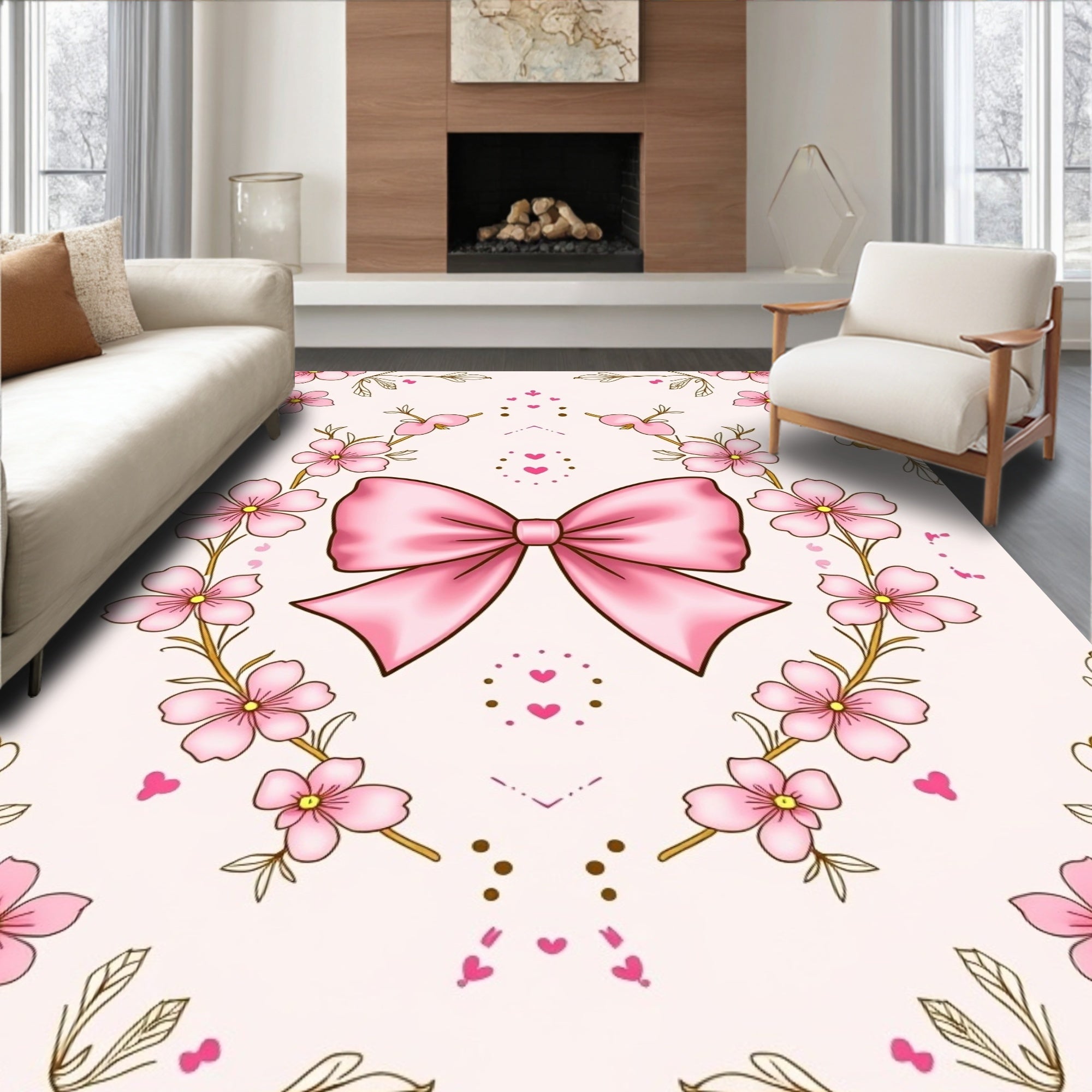 Pink Cherry Blossom Bow Design Rug