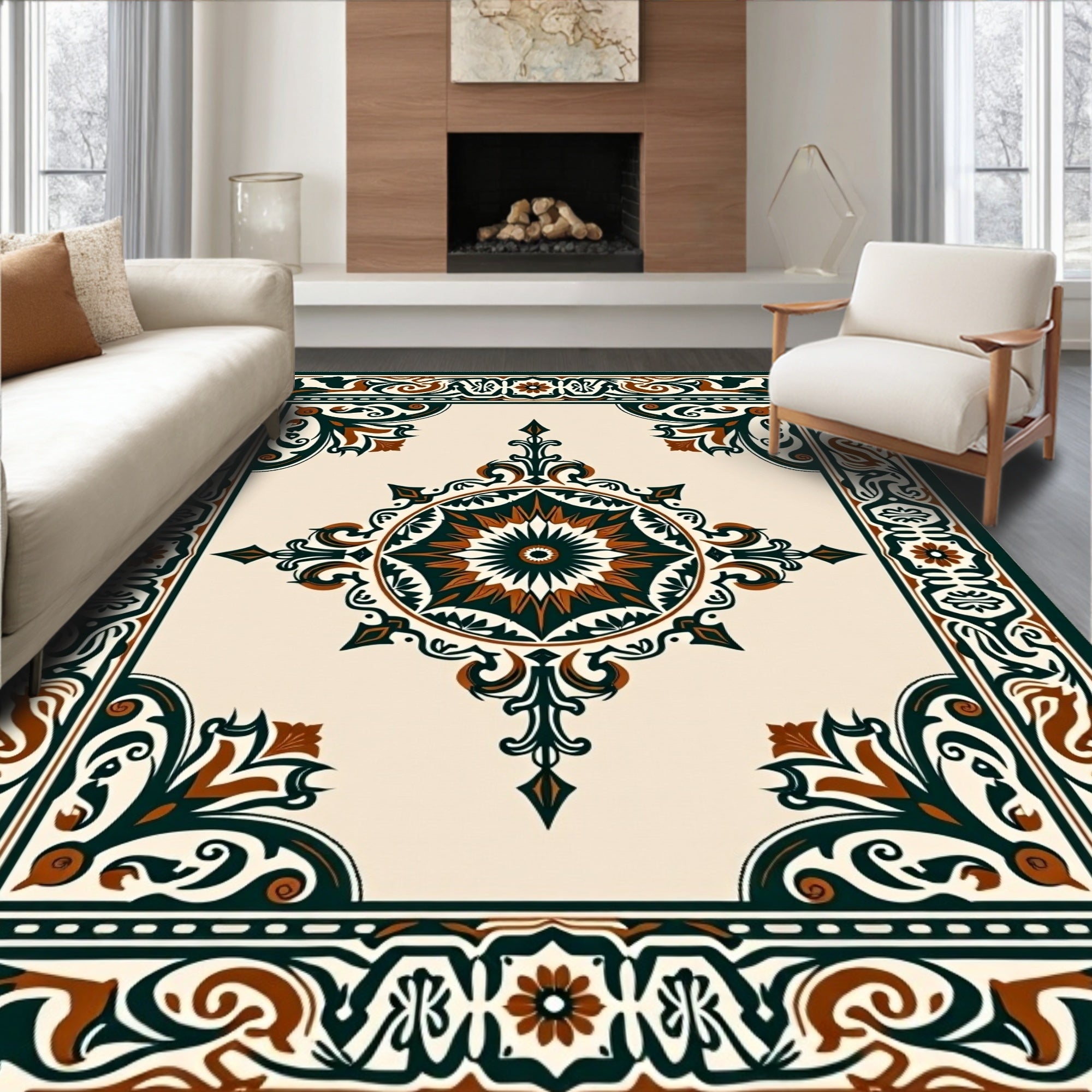 Traditional Intricate Floral Border Design Rug