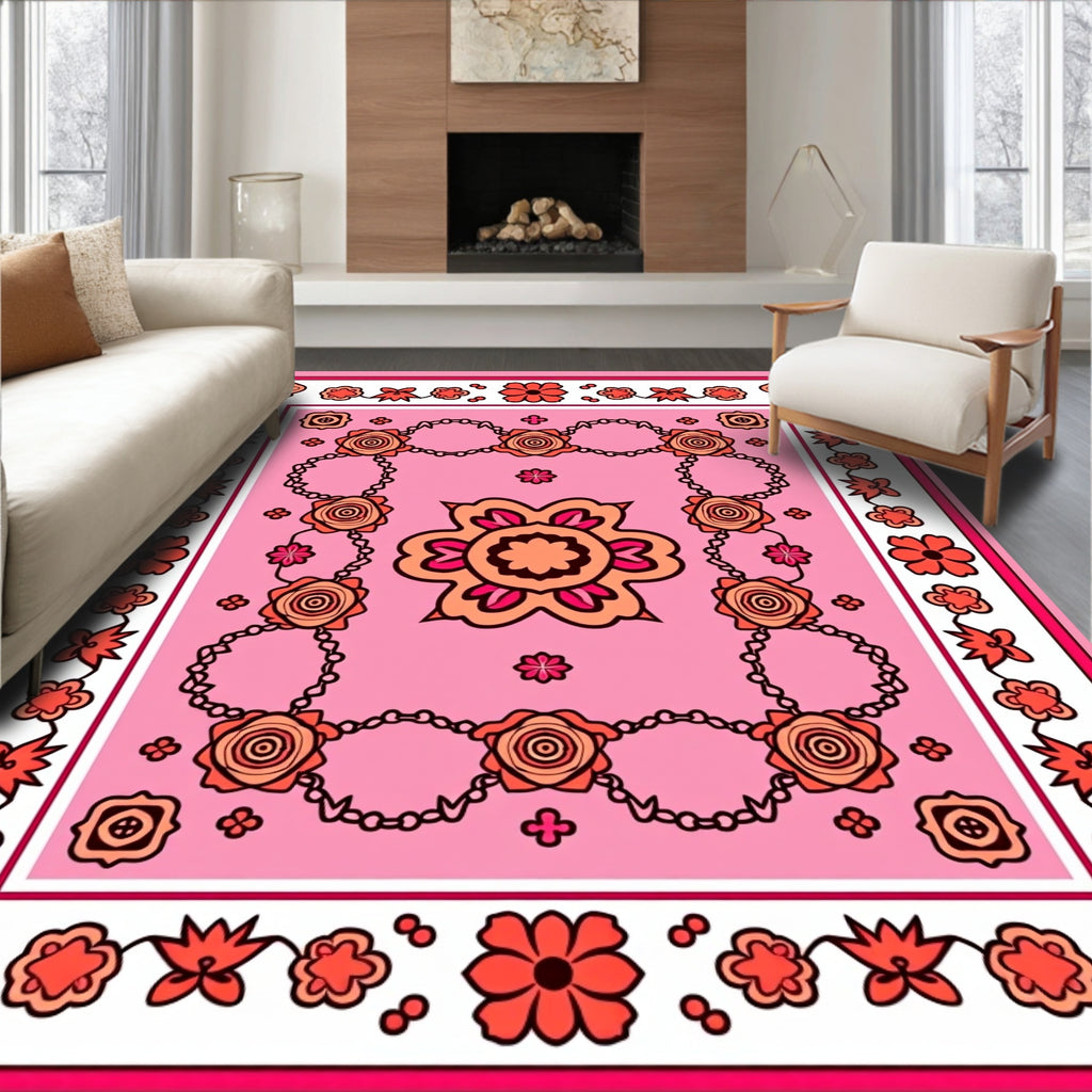 Retro Floral Chain Patterned Rug