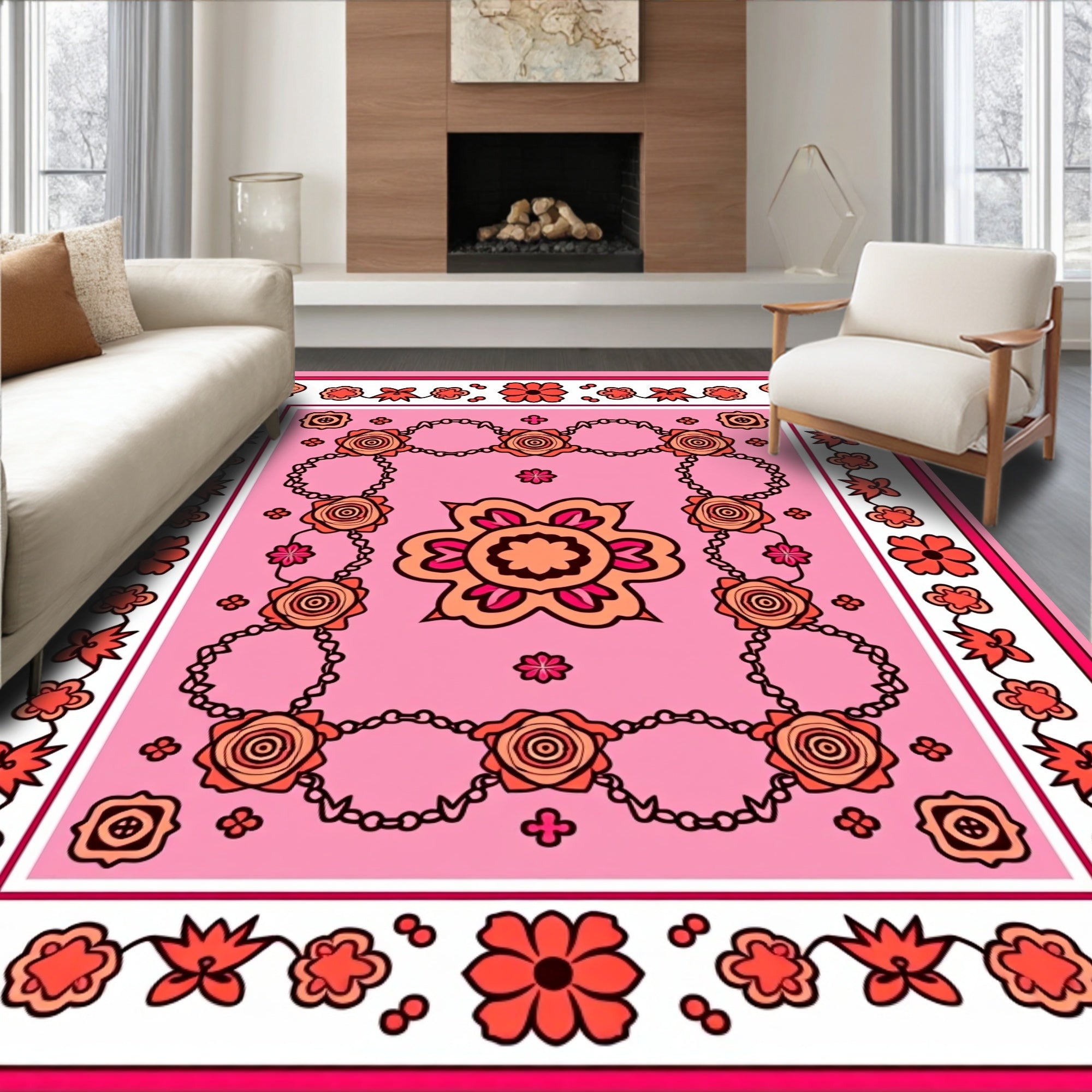 Retro Floral Chain Patterned Rug