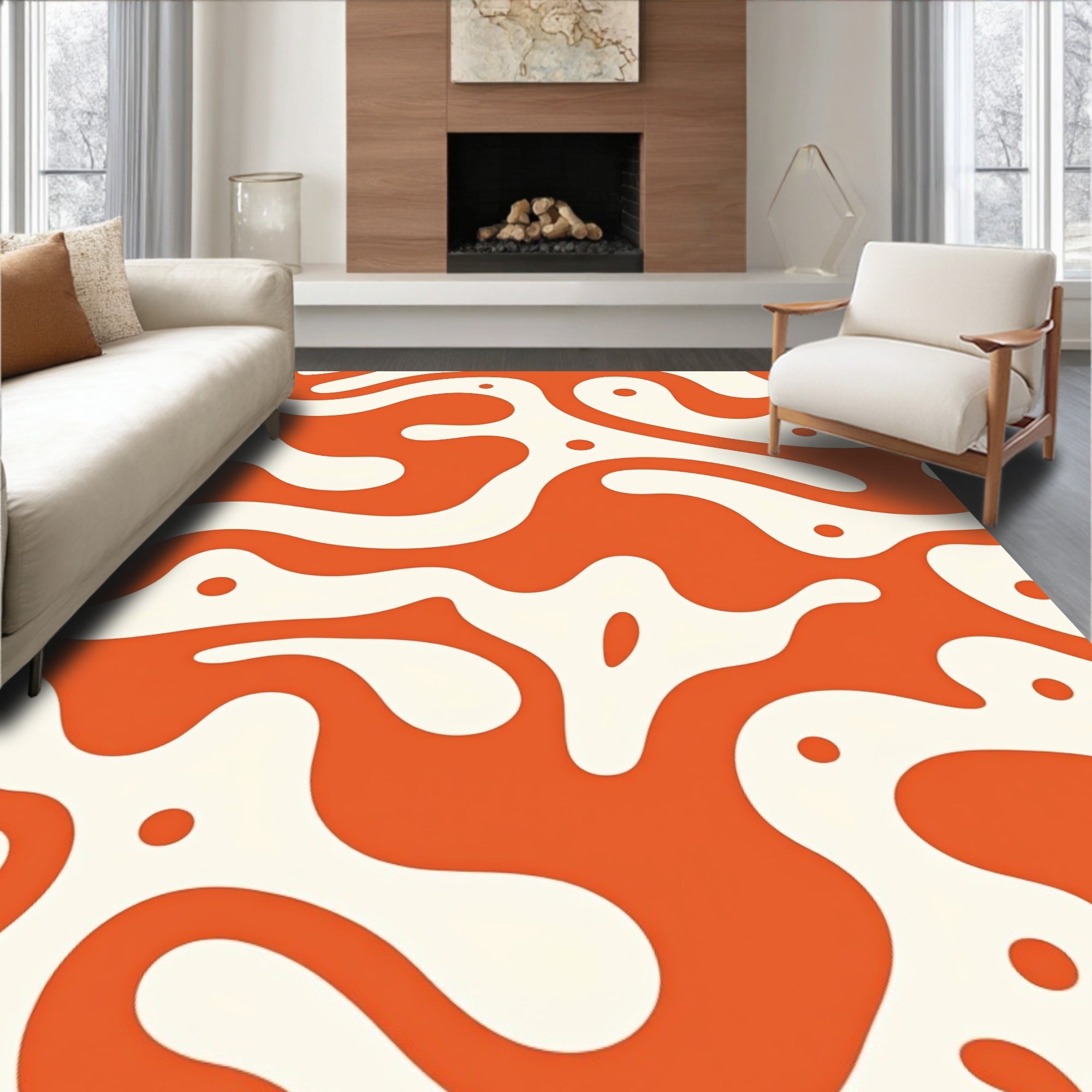 Organic Abstract Orange Cream Pattern Rug