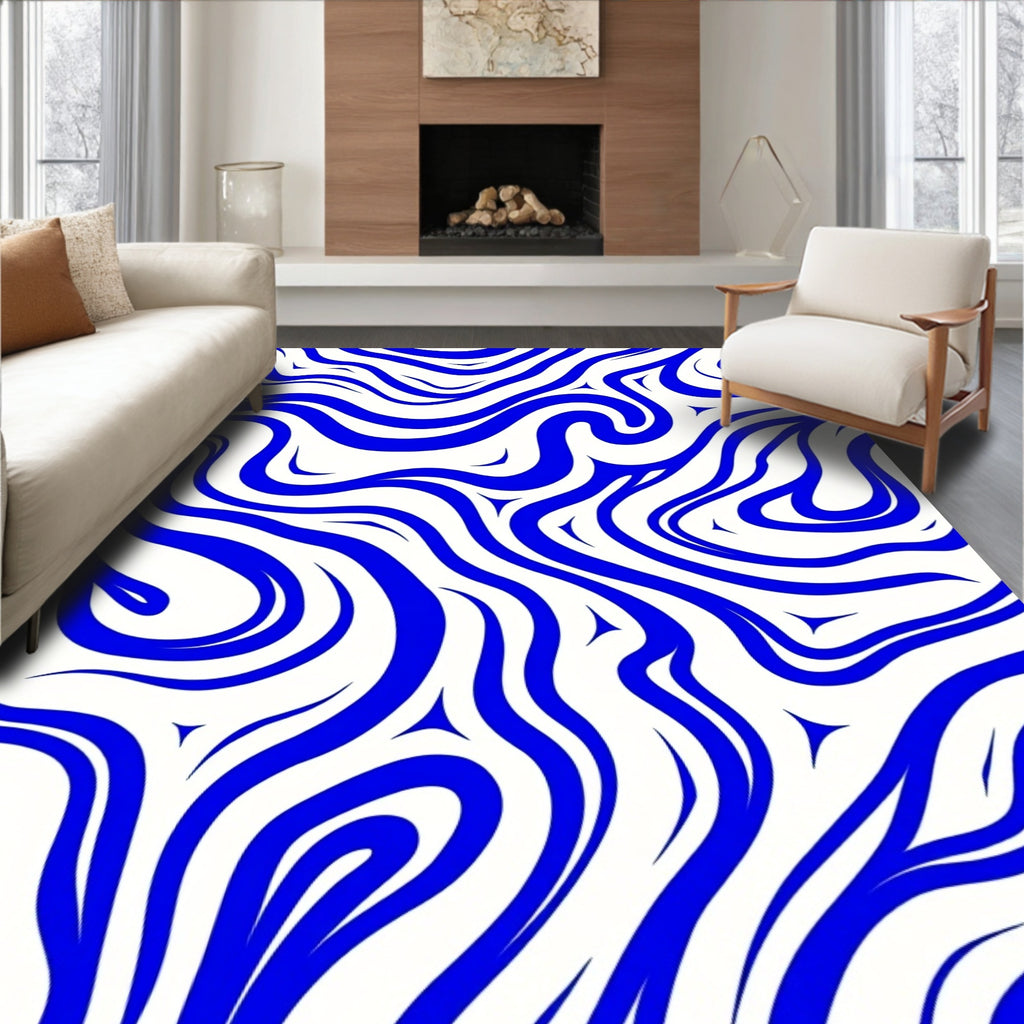 Abstract Blue Swirl Pattern Rug