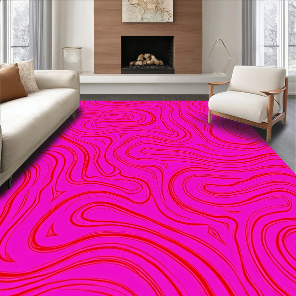 Vibrant Red Swirl Pattern Rug