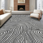 Abstract Black White Flowing Lines Rug