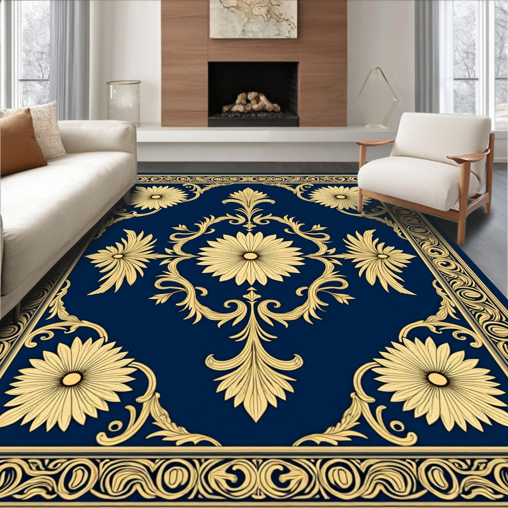 Classic Floral Golden Scrolls Rug