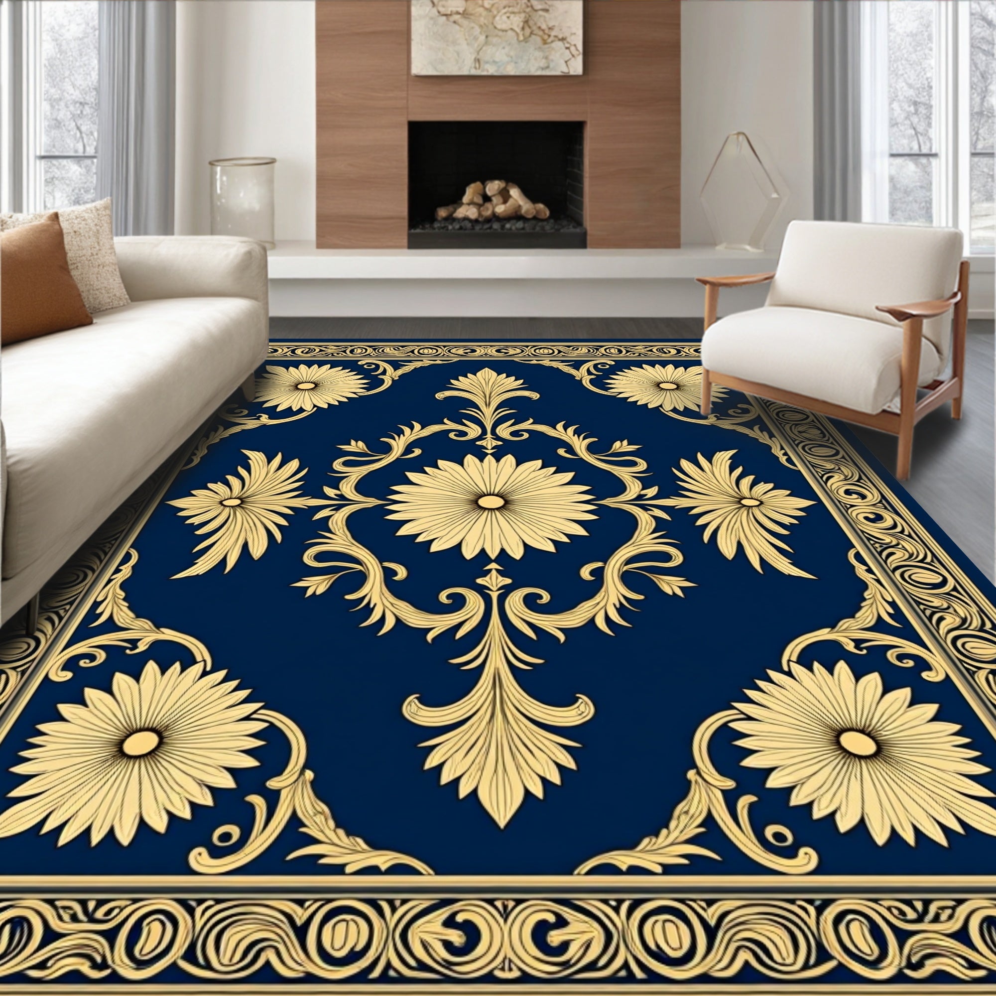 Classic Floral Golden Scrolls Rug