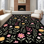 Whimsical Pink Yellow Floral Pattern Rug