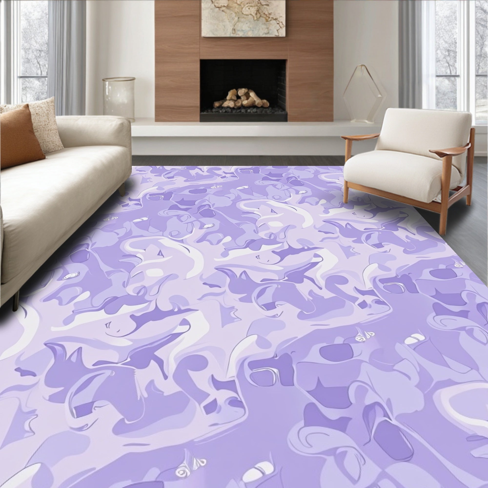 Lavender Abstract Swirl Pattern Rug