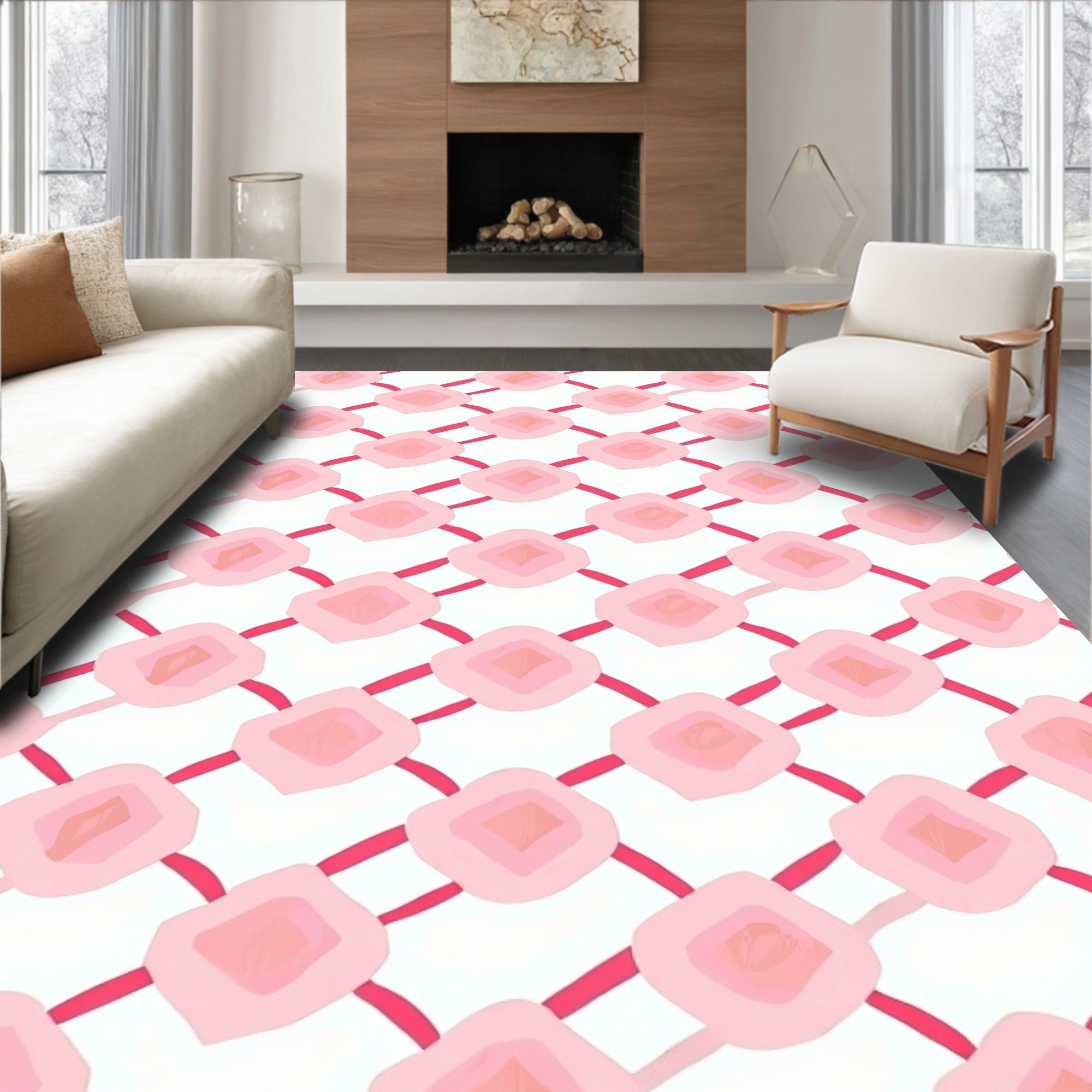 Pink Diamond Lattice Pattern Rug