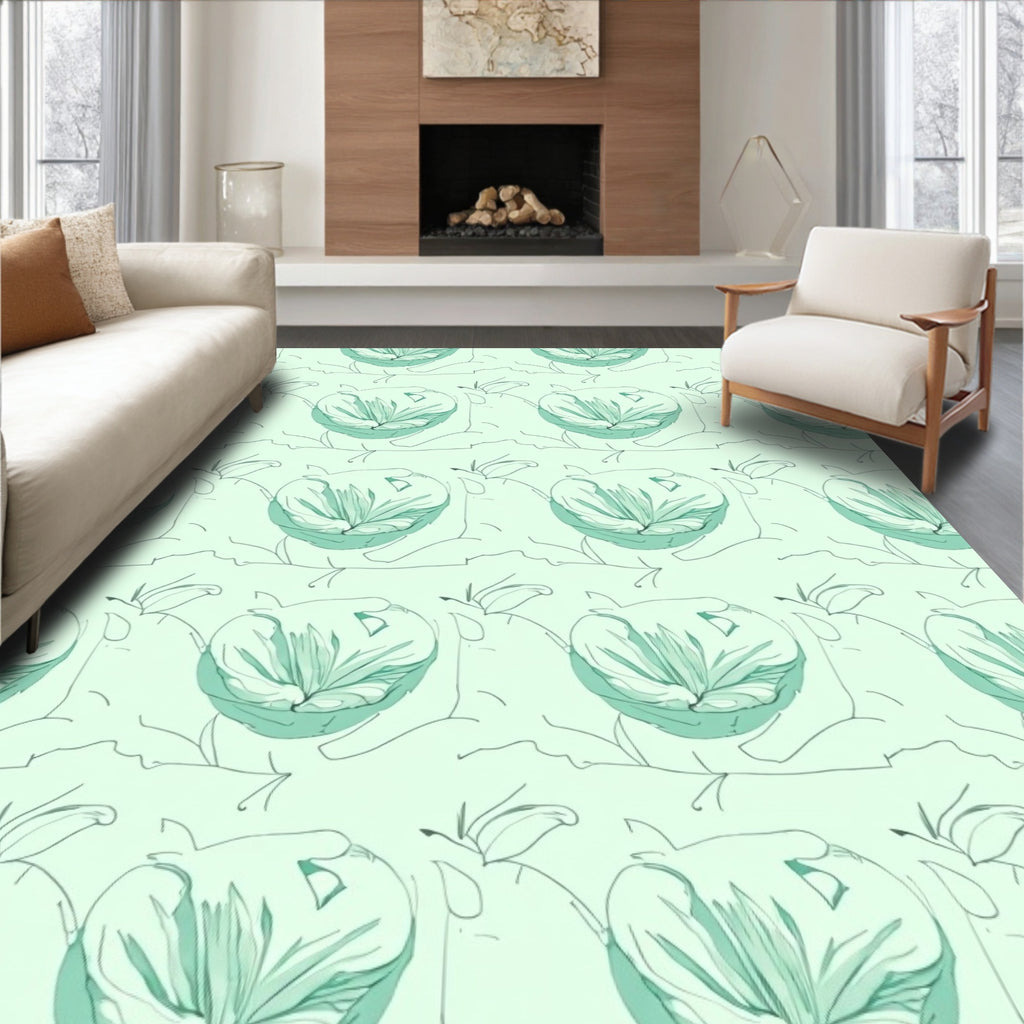 Green Floral With Sketchy Outline Rug