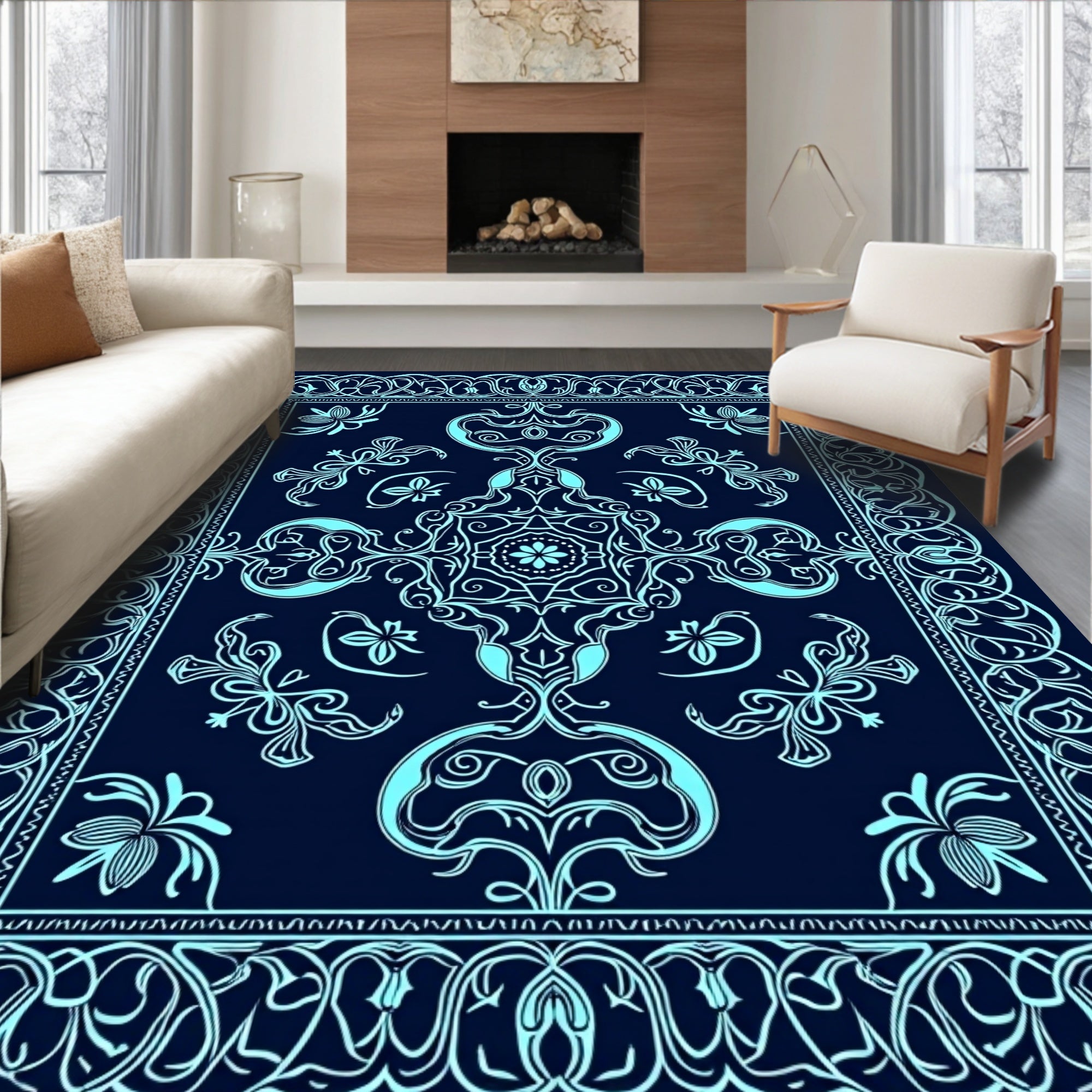 Intricate Floral Mandala Pattern Rug