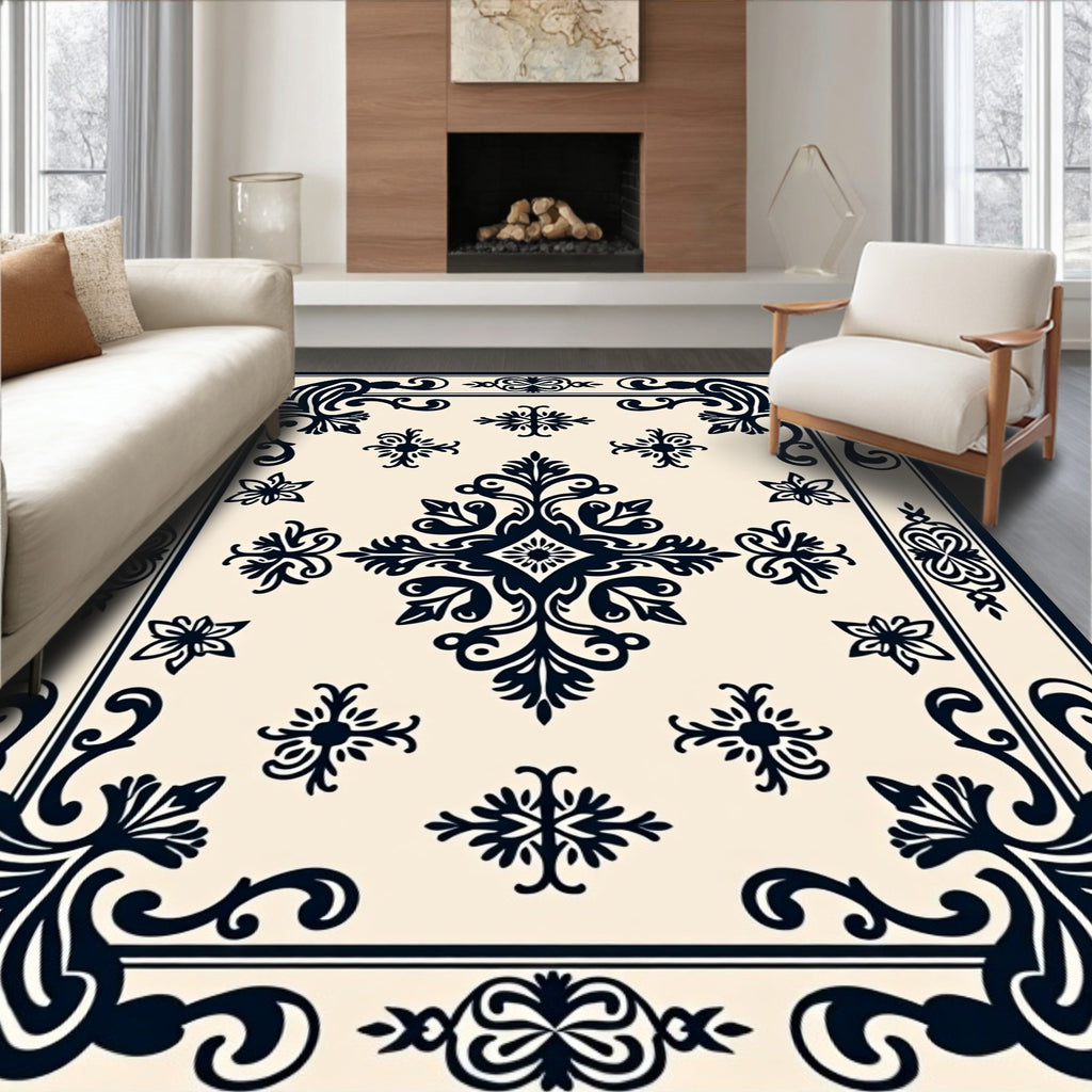 Classic Midnight Bloom Scroll Design Rug