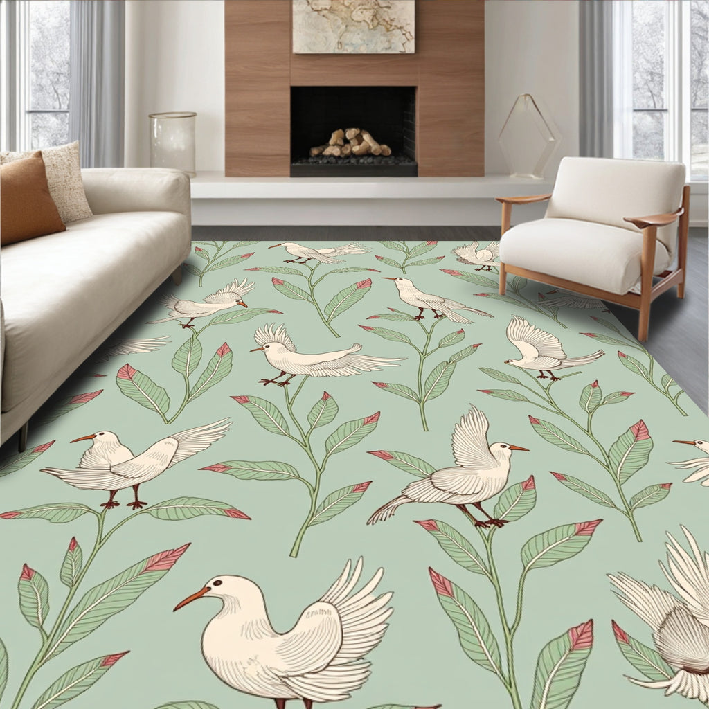 Birds And Leaves Pattern Rug