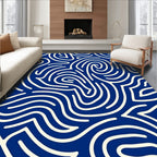 Deep Blue Abstract Swirl Organic Lines Rug