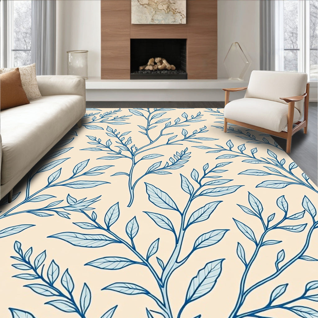 Blue Vine Abstract Botanical Pattern Rug