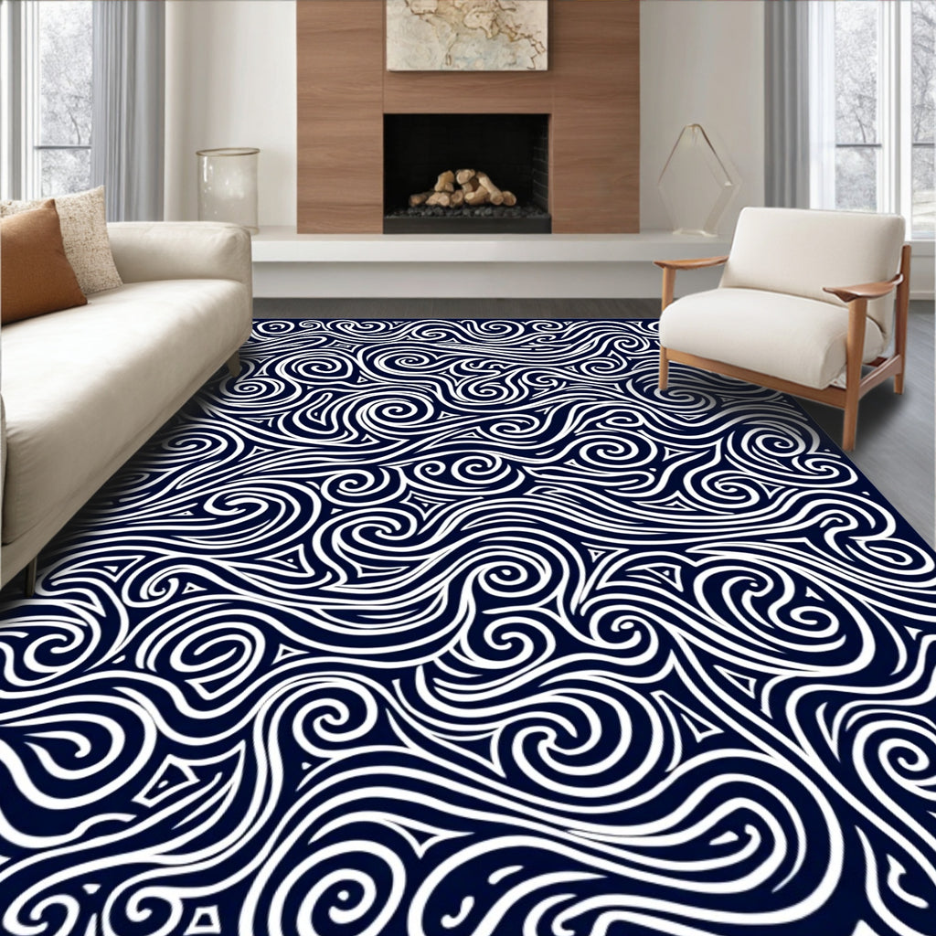 Monochromatic Swirling Ink Pattern Rug