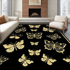 Golden Butterfly Garden Black Background Rug