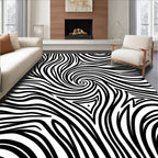 Bold Black White Abstract Swirls Rug