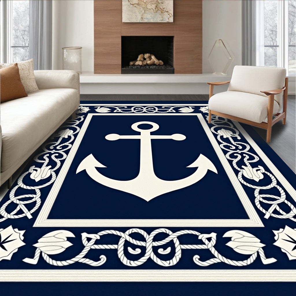 Nautical Anchor Ornamented Rope Design Rug