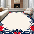 Red Poinsettia Navy Border Rug
