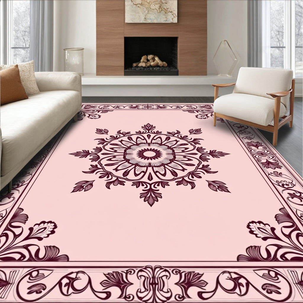 Ornate Floral Mandala Border Design Rug