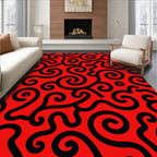 Bold Red Black Swirl Pattern Rug
