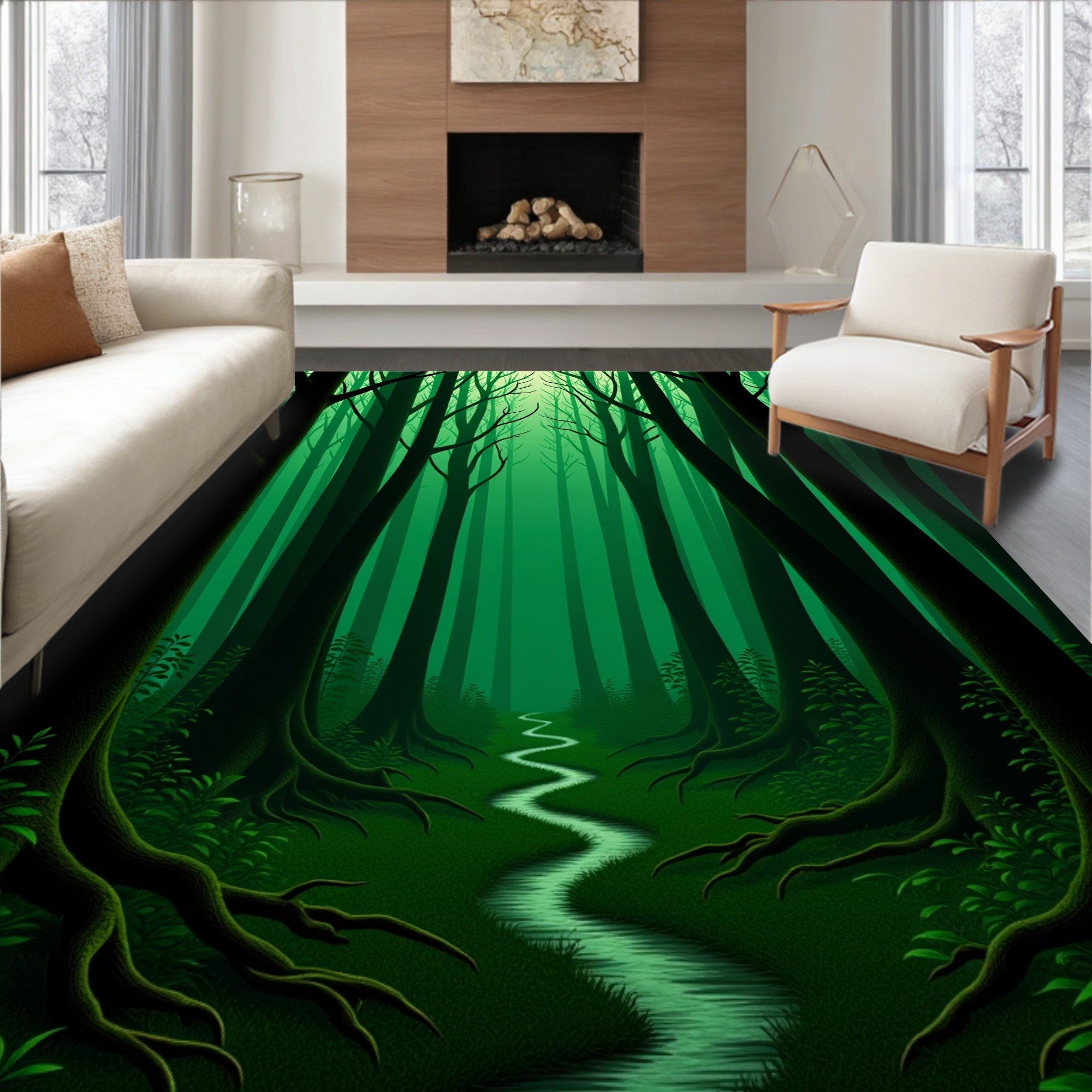 Enchanted Forest Winding River Pattern Rug