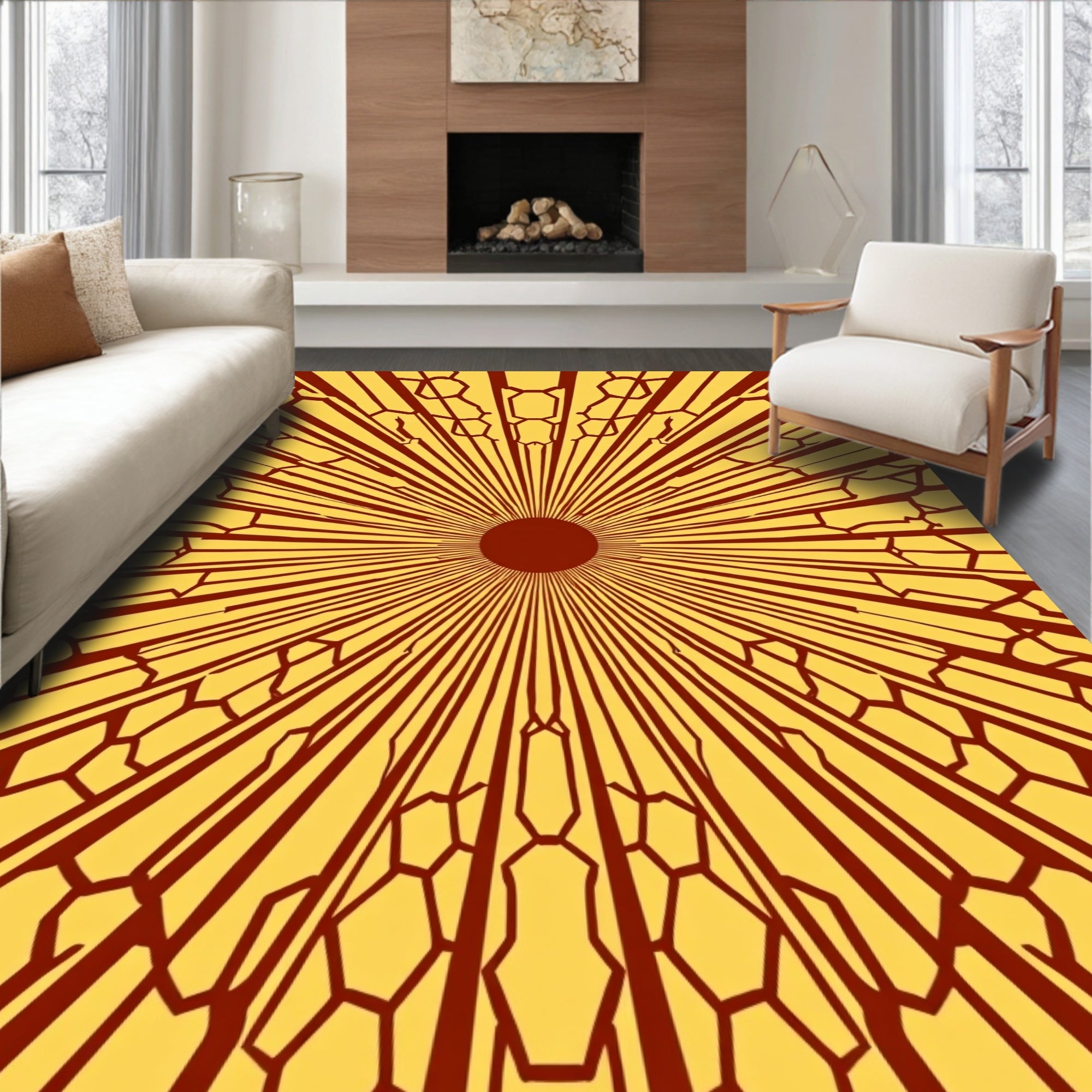 Radiant Sunburst Geometric Pattern Rug