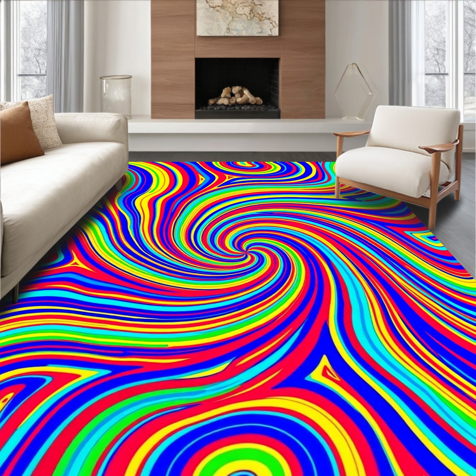 Vibrant Psychedelic Swirl Pattern Rug