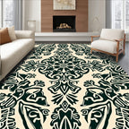 Intricate Ornamental Black Cream Pattern Rug