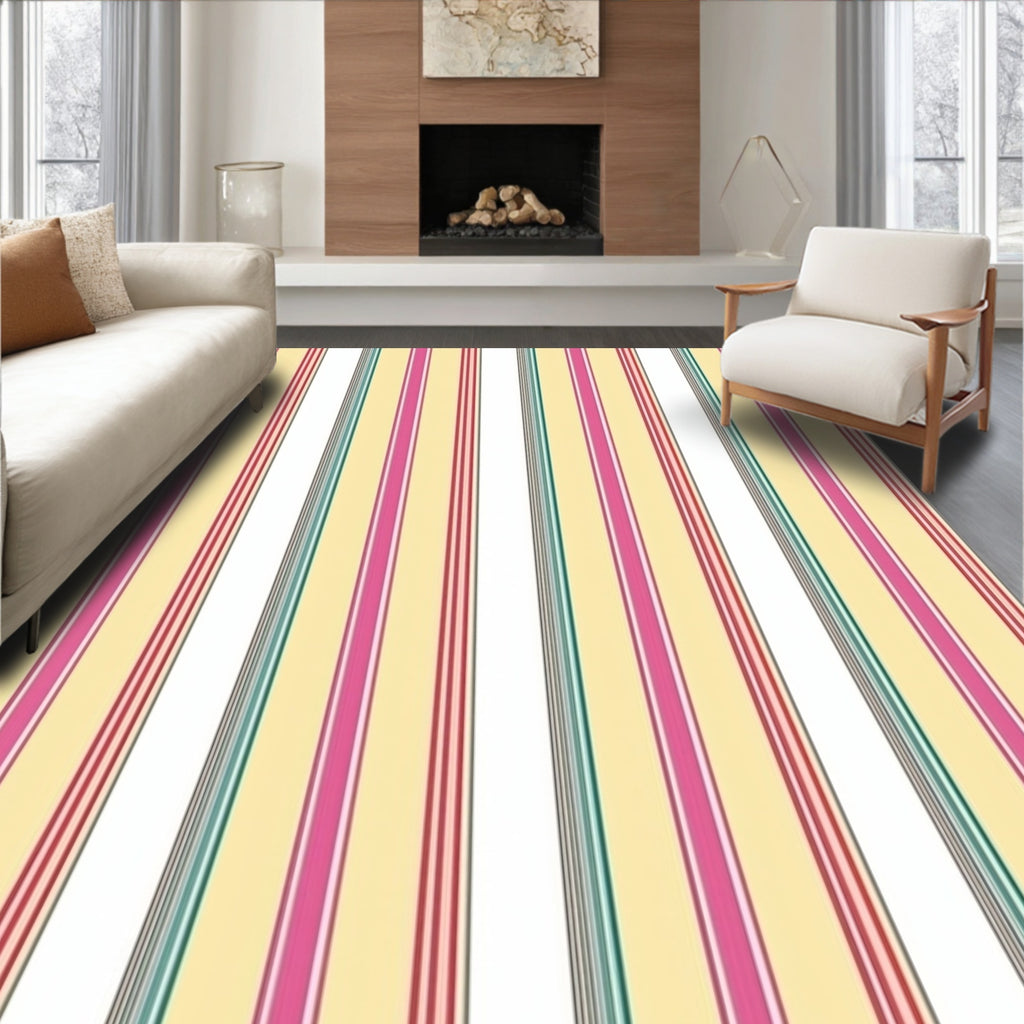 Striped Pattern with Pink Yellow Accents Rug