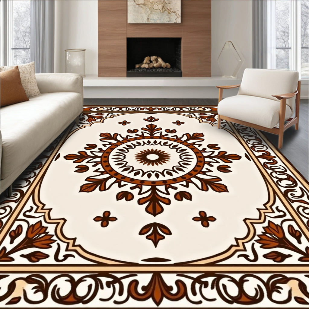 Ornate Brown Floral Medallion Rug