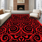 Bold Red Swirl Floral Pattern Rug