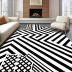 Bold Geometric Diagonal Black White Design Rug