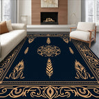 Ornate Gold Feather Mandala Pattern Rug