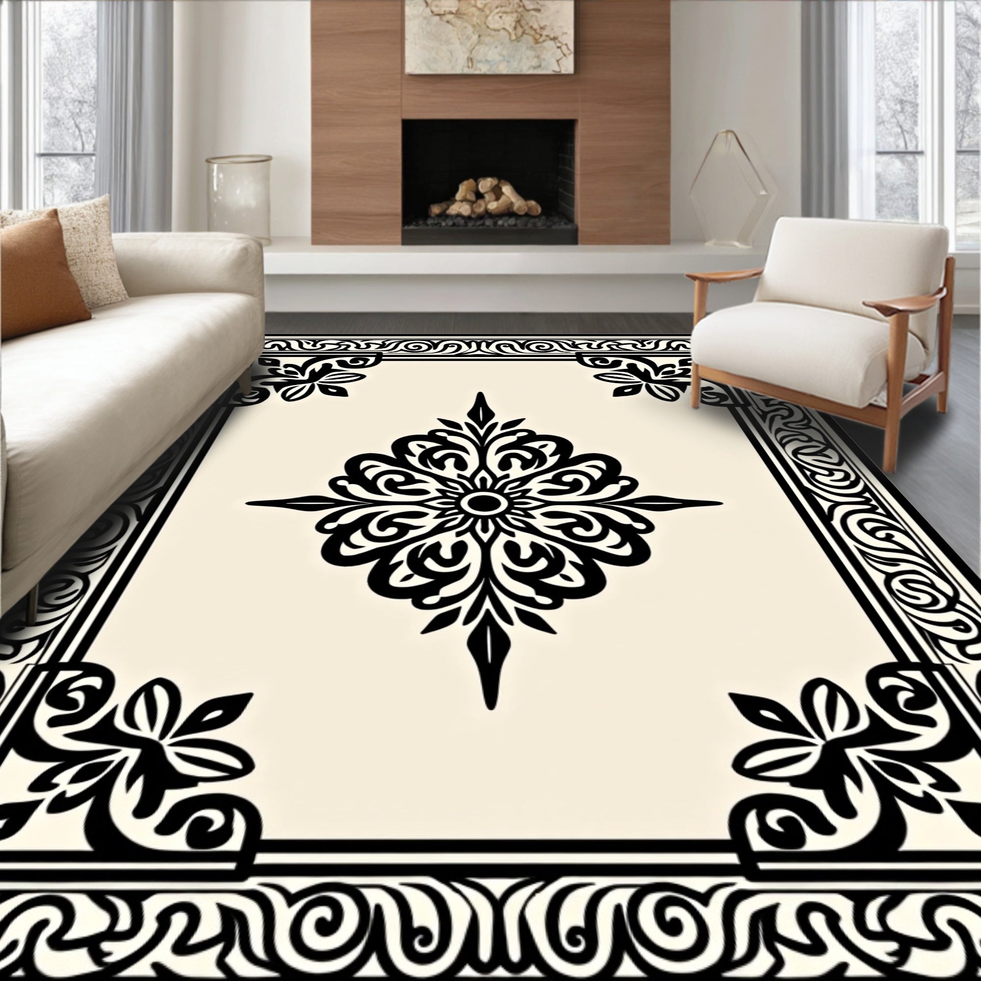 Classic Floral Medallion Border Design Rug