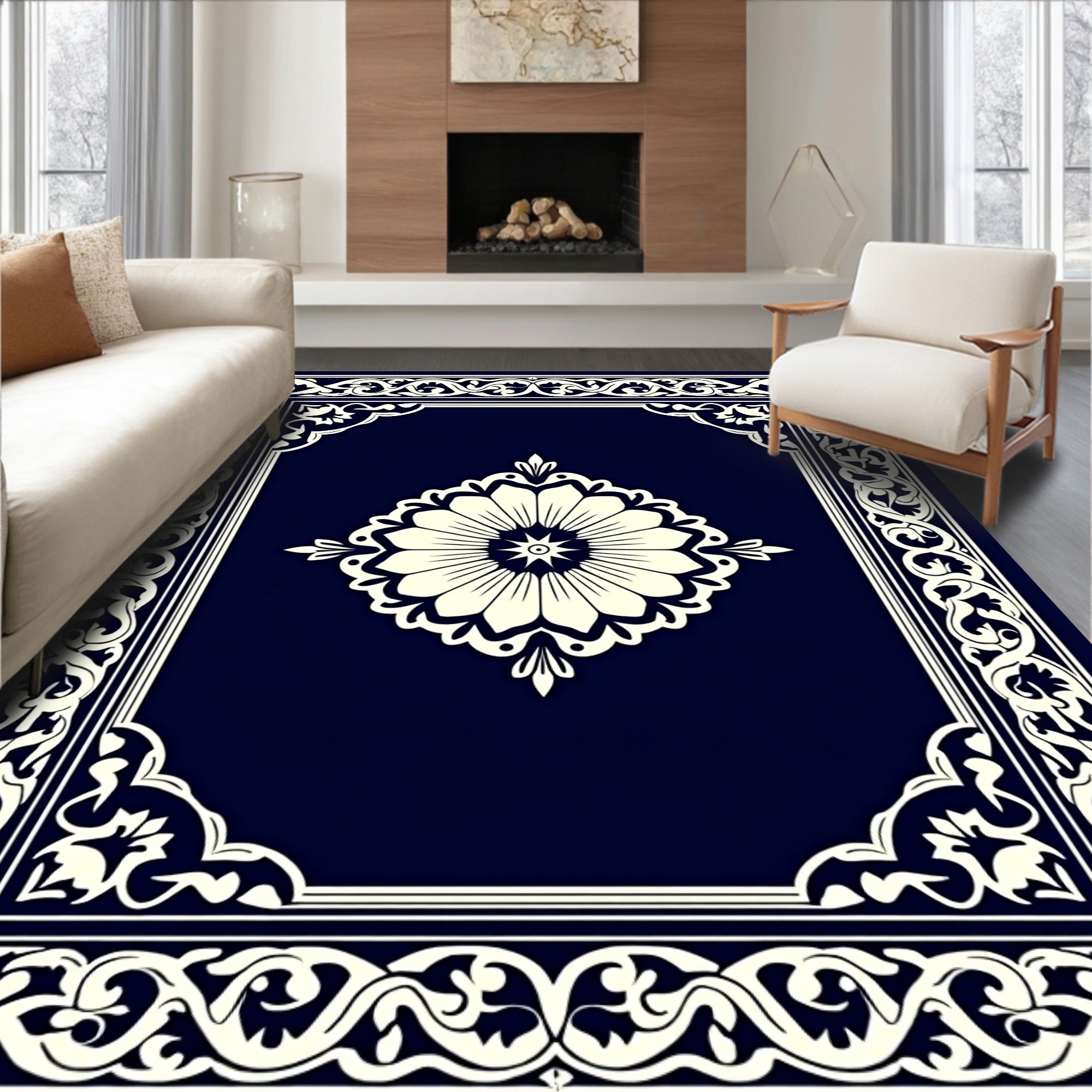 Floral Medallion With Ornate Border Design Rug