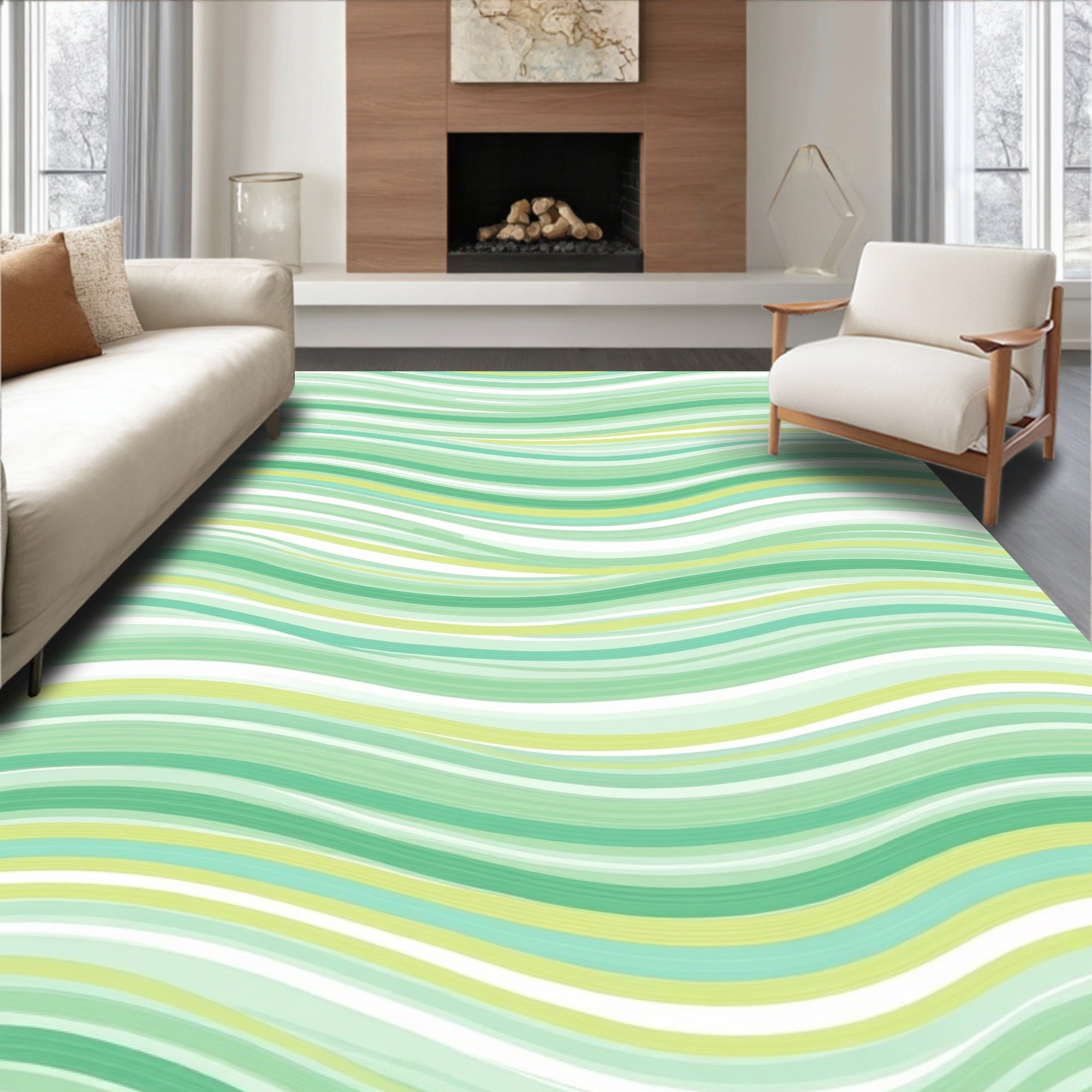 Mint Green Swirling Stripe Rug